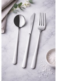 Resim 12 Kişilik Milano Saten 72 Parça Kutulu Çatal Kaşık Bıçak Takımı Gri 