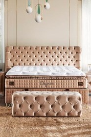 Resim Elegance Lüks Yatak Baza ve Başlık Seti 200x200 cm Çift Kişilik Paket Yaylı Yumuşak Yatak Baza Başlık Takımı 