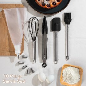 Resim Porsima 3162 10 Parça Pasta ve Tatlı Servis Seti Kek Pasta ve Şekillendirici Duy Seti Siyah 