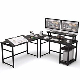 Resim Zizuva 180+180x60x75 CM L Köşe Monitör Raflı Ceviz Çizim ve Çalışma Masası 