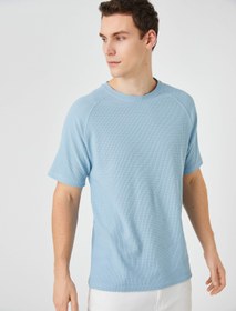Resim Basic Tişört Bisiklet Yaka Dokulu Reglan Kol Detaylı 