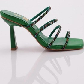 Resim Dgn 1273 Kadin Dört Renk Şeritli Topuklu Terlik 1273-1918-R145162 Yeşil 