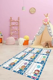 Resim Çarpım Tablosu Temalı Yıkanabilir Eğitici Çocuk Odası Oyun Halısı ÇOCUK-45, Mavi, 60 x 150 