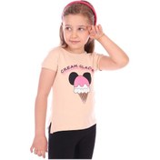 Resim Toontoy Kız Bebek Dondurma Yazı Baskılı Tişört Bej 