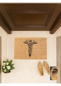 Resim Asclepius 40x60 Cm, Sağlık Kliniği Kapı Önü Koko Paspası Tıp Temalı, Kaymaz Taban Açık Kahverengi 
