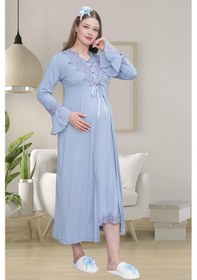Resim Mecit Pijama Mecit 1518 Mavi Sabahlıklı Lohusa Gecelik Takım 