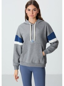 Resim Tommy Life Gri Melanj Kompakt Pamuklu Kalın Pürüzsüz Dokulu Kapüşonlu Oversize Fit Kadın Sweatshirt - 97290 Gri Melanj 