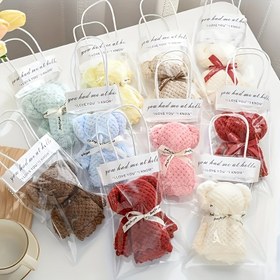 Resim 20 Adet Teddy Bear Havlu Hediye Seti Şeffaf Çantalarla - Düğün Hediyeleri, Noel & Doğum Günü Hediyeleri İçin Mükemmel 