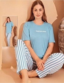 Resim Boyraz Kadın Milan Büyük Beden Bisiklet Yaka Kısa Kol İnce Pijama Takımı 11060 - 1 Adet 001 