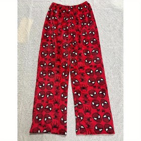 Resim Marvel Spider-Man Flanel Pijama Pantolonu - Karikatür Desenli, Sıcak ve Rahat Gevşek Uyku Giyimi, Kış/Ağustos için Mükemmel, Rahat Giyim, Canlı Desen, Yumuşak Kumaş 