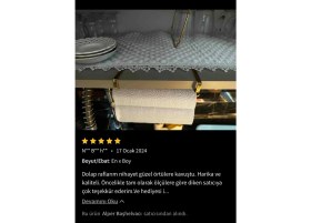 Resim Kaizen Carpet Vintage Sınırlı Üretim Özel Seri Saten Raf Örtüsü - Krem 50 cm Derinlik x 10 mt Boy Gold Su Taşı Detaylı Lüks Saten Kapitone Raf Örtüsü / Çekmece Örtüsü / Dolap İçi Örtü 
