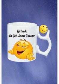 Resim Güzel Sözler Gülen Emoji Baskılı Smile Emoji Toplu Kupa Bardak Çay Kahve Fincanı Beyaz 