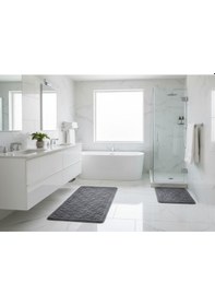 Resim Banyo Klozet Paspası 2 Li Karo Antrasit Desenli 