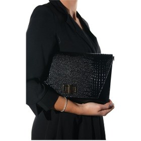 Resim Maorı Siyah Baskı Rugan Kadın Clutch Çanta 