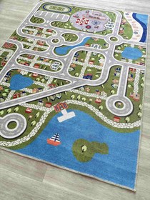 Resim Eğlence Parkı ve Şehir Temalı Yıkanabilir Çocuk Oyun Halısı - KID8645GG - 80x150cm 