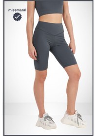 Resim Missmaral Kadın Yüksek Bel Toparlayıcı Tayt Kısa Spor Şort Deniz Havuz Spor Biker Shorts Antrasit 1070 Antrasit 