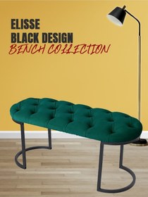 Resim Elısse Yeşil Model- Oval Metal Ayak 100 Cm Bench&koltuk&puf-yatak Odası Önü&ucu Puff&oturak 