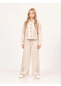 Resim Zekids Kız Çocuk Brode Cep Gabardin Ceket-13903 Bej 