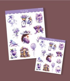 Resim Violet-mor Lady- Ajanda Defter Süsleme-vintage Sticker Set Mat Kağıt-2li Etiket Seti-journal Süsleme Beyaz 