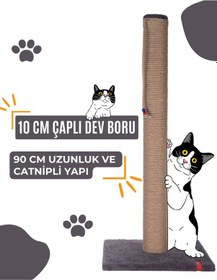 Resim 90cm Catnipli Kalın Borulu Dev Tırmalama Tahtası Antrasit Minder Yüzey 