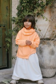 Resim Turuncu Neon Asimetrik Sweat & Samurai Şalvar Takım Boyunluk Hediyeli - 5 Yaş 