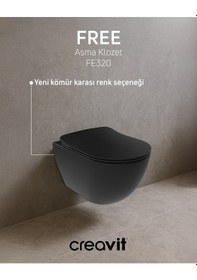 Resim Creavit Free Kömür Karası Asma Klozet Ve Kapak Set Beyaz 