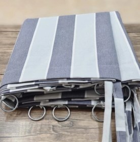 Resim Ceylan Home Balkon Perdesi Bağcıklı Halkalı Ölçü Seçenekli Gri Çizgili Gri 