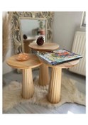 Resim Wood Ahşap 3 Lü Set Fitilli Mantar Yan Sehpa Modern Fiskos 