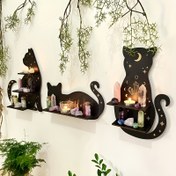 Resim 1 adet, şık siyah kedi duvar çerçevesi - 3 farklı stil, ay ve oyuklu modern tasarım, çok bölmeli mum kristal çerçeve, oturma odası ve yatak odası dekorasyonu için uygun, kedi temalı oda süsü (kolay montaj) 