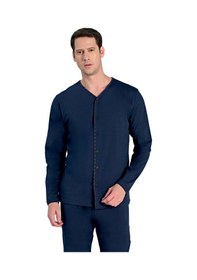 Resim Over Sleep By Poleren Over Sleep 2313 Erkek Uzun Kol Büyük Beden Önden Düğmeli Pijama Takım I L-xl-xxl-3xl Lacivert 