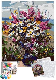 Resim Sayılarla Boyama Seti 40 x 50 CM Tuval Şasesine Gerili Vazodaki Renkler 