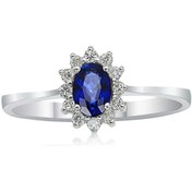 Resim Pırlantalı Oval Safir Yüzük - 0,10 Karat 14 Ayar 