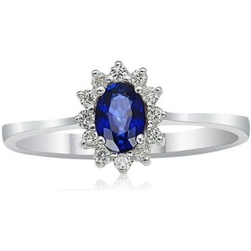Resim Pırlantalı Oval Safir Yüzük - 0,10 Karat 14 Ayar 