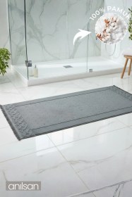 Resim Fesun Antrasit Ayak Havlusu - 60x130cm, 690gr, %100 Pamuk, Spa Ve Otel Banyo Paspası, Günlük Kullanıma Uygun Antrasit 