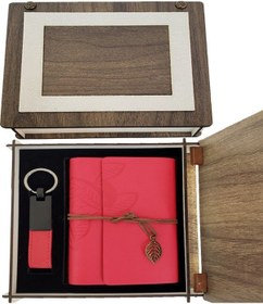 Resim Larimar Özel Ahşap Kutulu Kırmızı Deri Defter Ve Anahtarlık Seti - 9091065991250lmr 