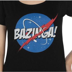 Resim Bant Giyim - Big Bang Theory Nasa Bazinga Siyah Kadın Tişört Siyah 