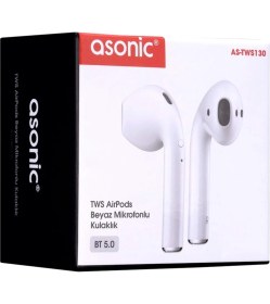 Resim Asonic AS-TWS130 Tuşlu Bluetooth Kablosuz Telefon Kulaklığı Beyaz 