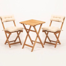Resim Meya Dekor Sırt ve Oturak Minderli Balkon Bahçe Mutfak 3'lü Bistro Set Katlanır Masa-Sandalye 50x50 Masalı 