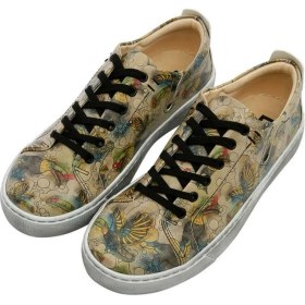 Resim Kadın Vegan Deri Bej Sneakers - Watercolor Toucan Tasarım 