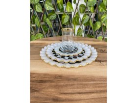 Resim Gürcü Glass 24 Parça Damalı Model Altın Kahvaltı Takımı 7 Kişilik Siyah Beyaz Desenli Cam 