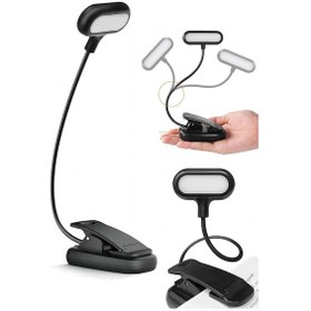 Resim Ledli Klipsli Mini Kitap Okuma Lambası Mandallı Pille Çalışan Işık Masa Lambası Kitap Okuma Işığı 