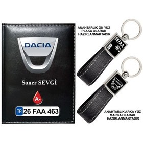 Resim Plakanıza Özel Dacia Logolu Siyah Ruhsat Kabı Ve Anahtarlık 