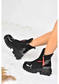 Resim Fox Shoes Siyah Süet Kalın Tabanlı Kadın Bot L239001802 
