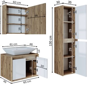 Resim Lavabolu Banyo Dolabı 3lü Set - Atlantic - 85 CM / Atlas Çam-Antrasit 