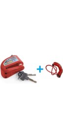 Resim Rmg Motosiklet Alarmlı Disk Kilidi 110 Db Kırmızı + Hatırlatma Kablosu 