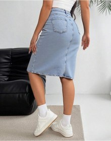 Resim KENE JEANS YÜKSEK BEL ÖN FERMUAR DETAYLI KOT ETEK 