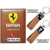 Resim Plakanıza Özel Ferrari Logolu Taba Ruhsat Kabı Ve Anahtarlık 