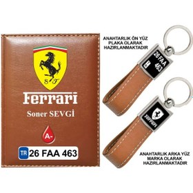 Resim Plakanıza Özel Ferrari Logolu Taba Ruhsat Kabı Ve Anahtarlık 