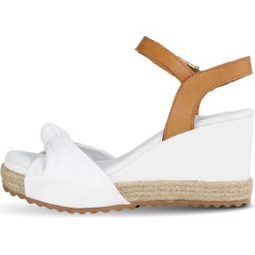Resim Bueno Shoes Beyaz Taba Deri Kadın Dolgu Topuklu Sandalet 14WS72300 14WS72300 