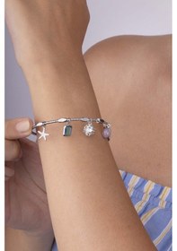 Resim Deniz Yıldızı Nazar Boncuğu Beyaz Altın Kaplama Çelik Kadın Charm Bileklik Renkli 